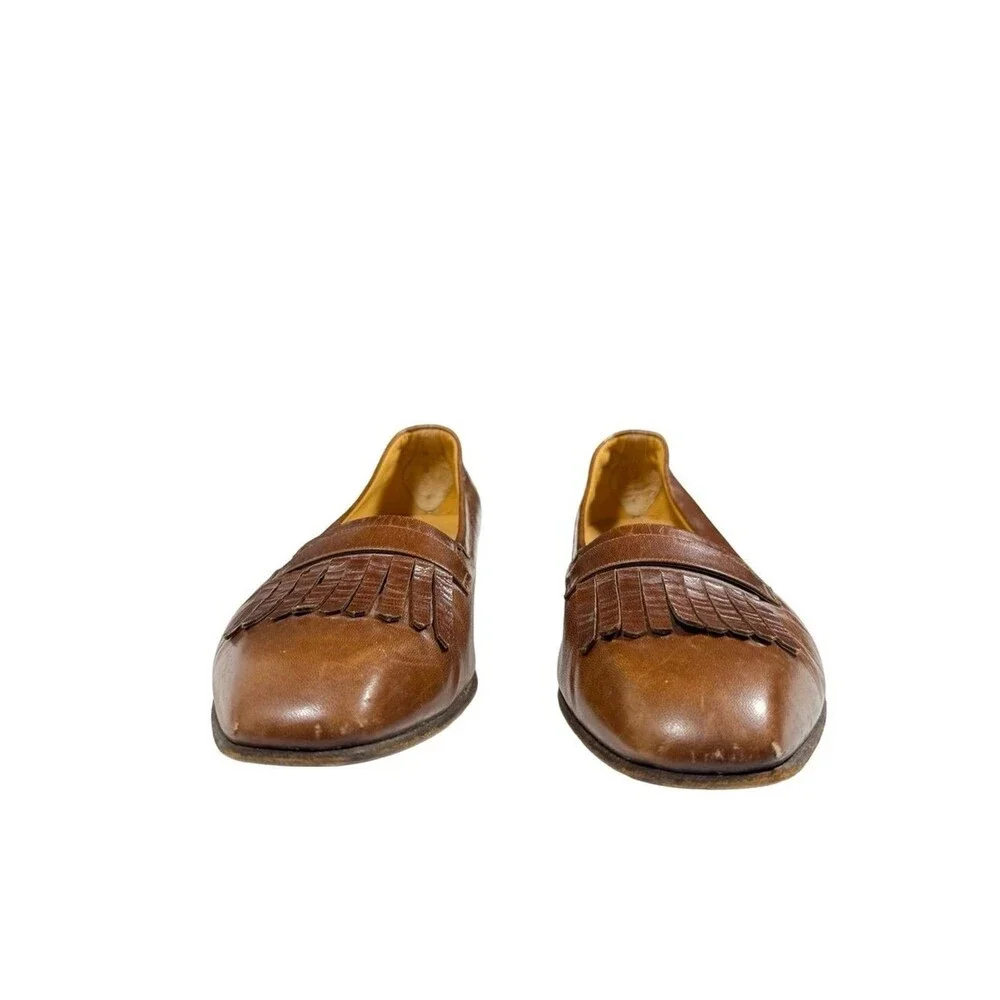 VTG Hermes Brown Leather Loafers Sz 12 Kiltie Fringe Classic Luxury Business